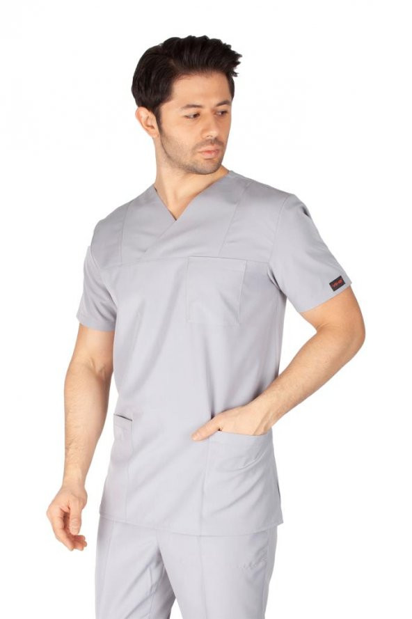 Erkek Doktor Hemşire Forması Scrubs Alpaka Kumaş Hastane Nöbet Tek Üst (Zarf Yaka Klasik Kol) - 8