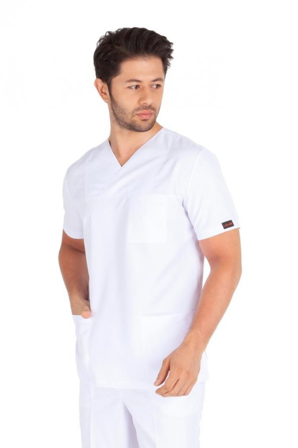 Erkek Doktor Hemşire Forması Scrubs Alpaka Kumaş Hastane Nöbet Tek Üst (Zarf Yaka Klasik Kol) - 9