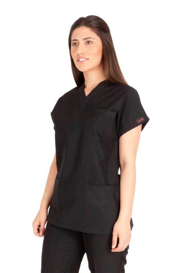 Kadın Doktor Hemşire Forması Scrubs Alpaka Kumaş Hastane Nöbet Tek Üst (V Yaka Dr Greys) - 9