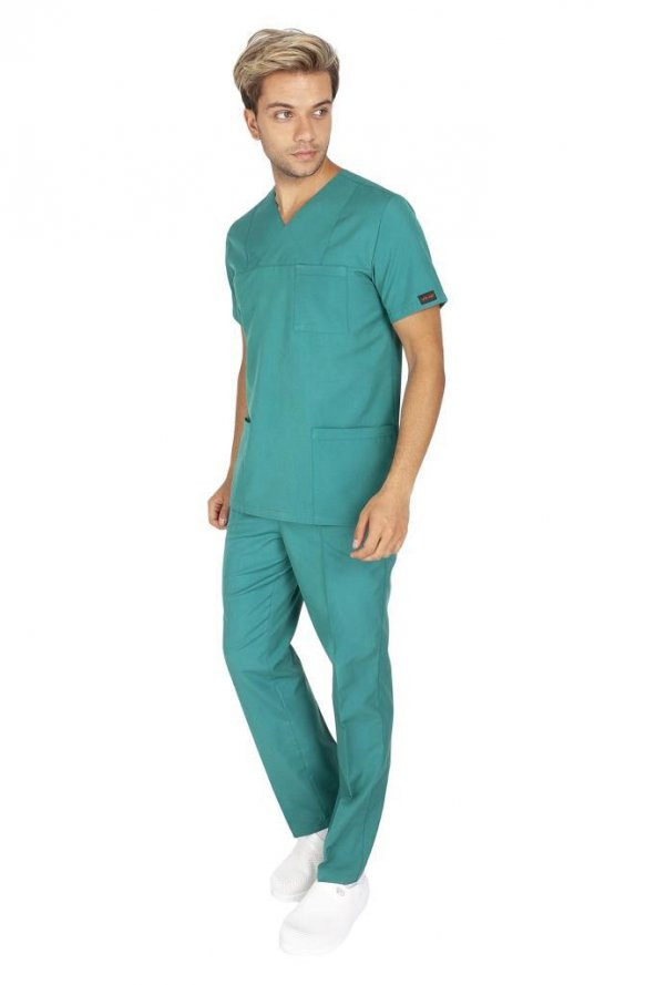 Erkek Doktor Hemşire Forması Scrubs Alpaka Kumaş Hastane Nöbet Takımı (Zarf Yaka Klasik Kol) - 7