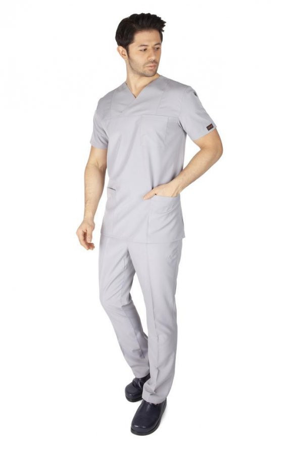 Erkek Doktor Hemşire Forması Scrubs Alpaka Kumaş Hastane Nöbet Takımı (Zarf Yaka Klasik Kol) - 9