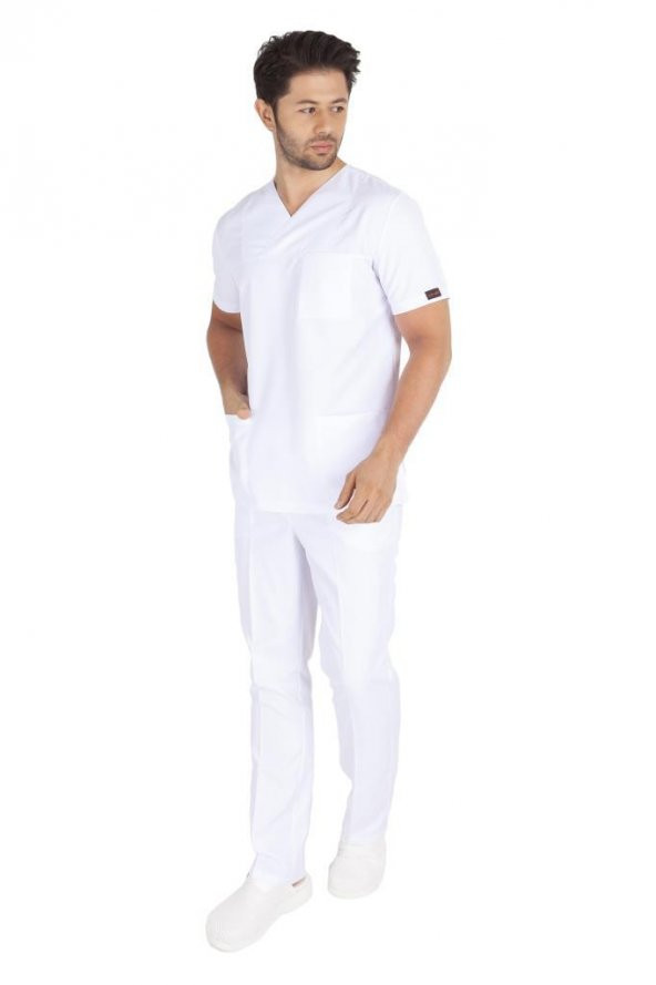 Erkek Doktor Hemşire Forması Scrubs Alpaka Kumaş Hastane Nöbet Takımı (Zarf Yaka Klasik Kol) - 10