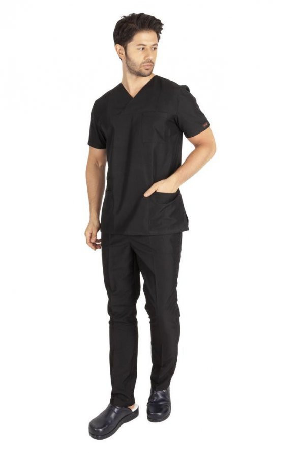 Erkek Doktor Hemşire Forması Scrubs Alpaka Kumaş Hastane Nöbet Takımı (Zarf Yaka Klasik Kol) - 12