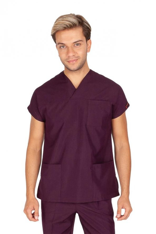 Erkek Doktor Hemşire Forması Scrubs Likralı Esnek Kumaş Hastane Nöbet Tek Üst (Zarf Yaka Yarasa Kol) - 5