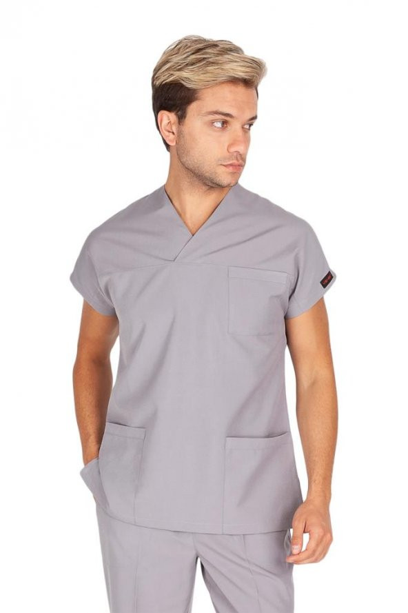 Erkek Doktor Hemşire Forması Scrubs Likralı Esnek Kumaş Hastane Nöbet Tek Üst (Zarf Yaka Yarasa Kol) - 9