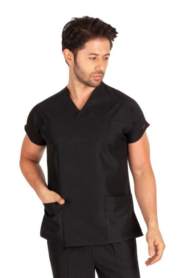 Erkek Doktor Hemşire Forması Scrubs Likralı Esnek Kumaş Hastane Nöbet Tek Üst (Zarf Yaka Yarasa Kol) - 10