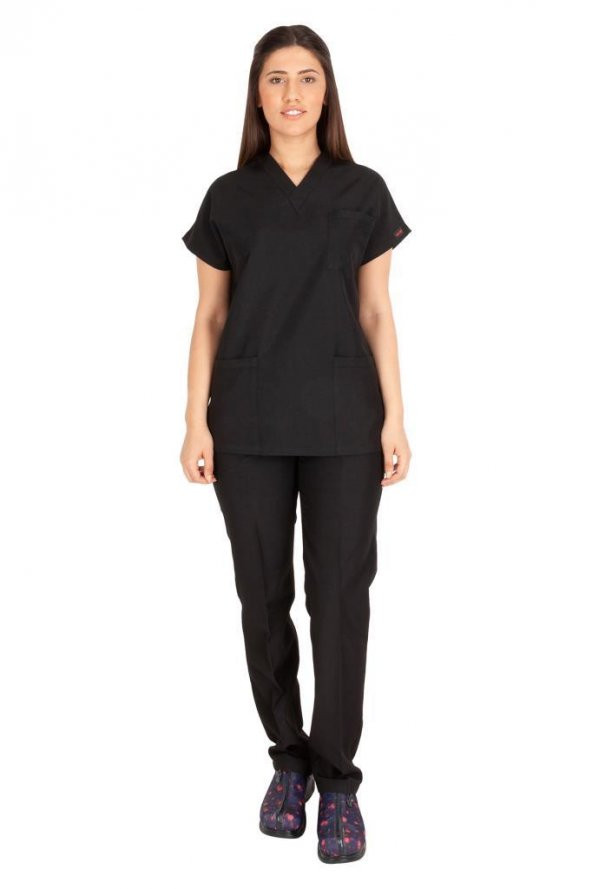 Kadın Doktor Hemşire Forması Scrubs Alpaka Kumaş Hastane Nöbet Takımı (V Yaka Dr Greys) - 8