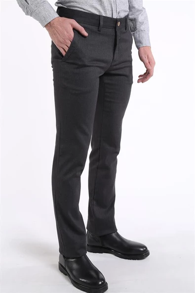 İntersivin Regular Fit Pamuklu Likralı Kışlık Füme Erkek Pantolon