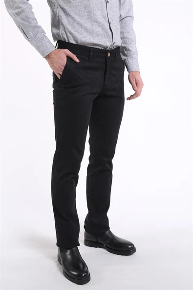 İntersivin Regular Fit Pamuklu Likralı Kışlık Siyah Erkek Pantolon
