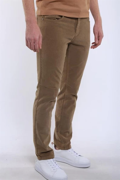 İntersivin Slim Fit Pamuklu Bej Kışlık Kadife Erkek Pantolon