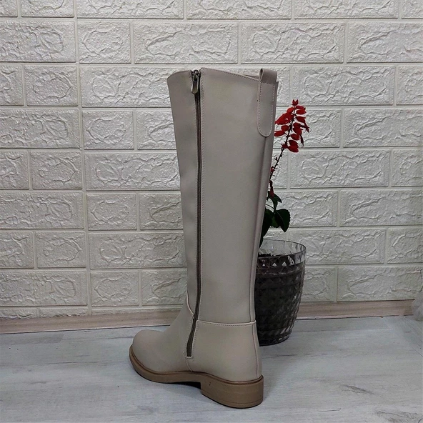Pierre Cardin 52500 Krem  Fermuarlı 43cm İçi Kürklü Bayan Çizme - 8