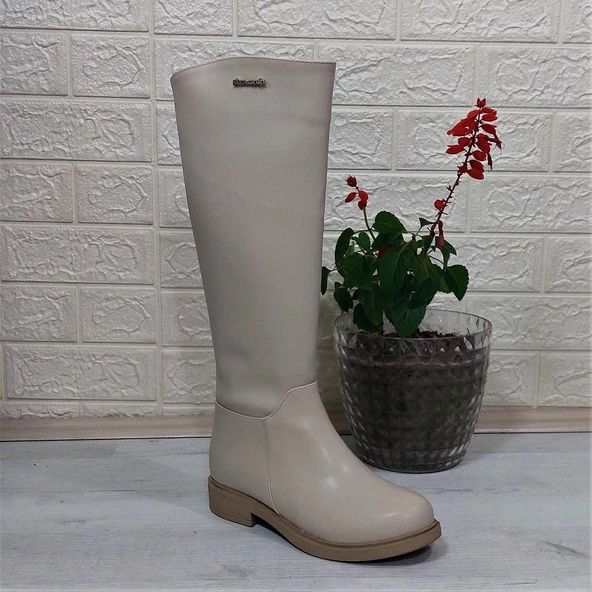 Pierre Cardin 52500 Krem  Fermuarlı 43cm İçi Kürklü Bayan Çizme - 7
