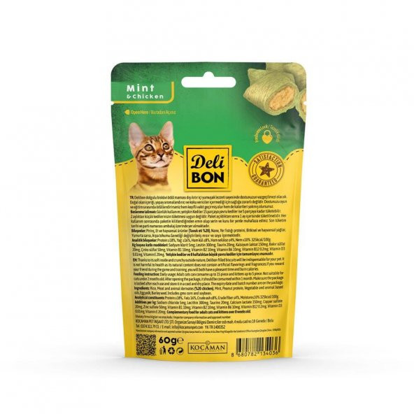Delibon Crunchy İçi Dolgulu Bisküvi Tavuklu ve Naneli Kedi Ödülü 60gr - 2