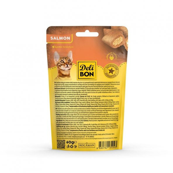 Delibon Crunchy İçi Dolgulu Bisküvi Somonlu Kedi Ödülü 60gr - 2