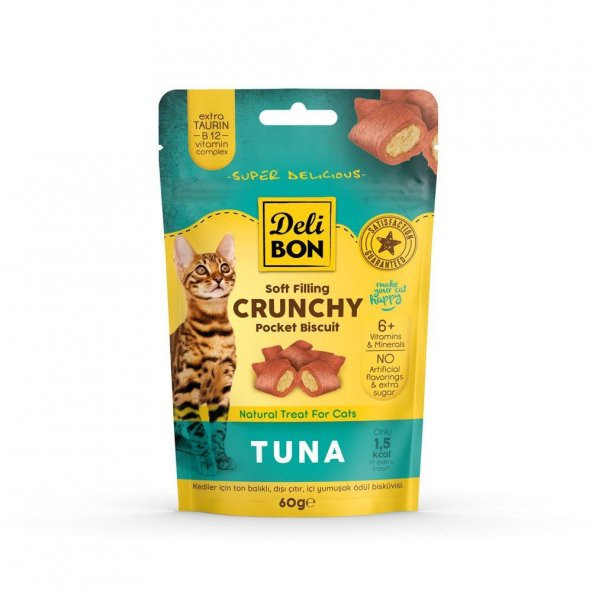 Delibon Crunchy İçi Dolgulu Bisküvi Tunalı Kedi Ödülü 60gr