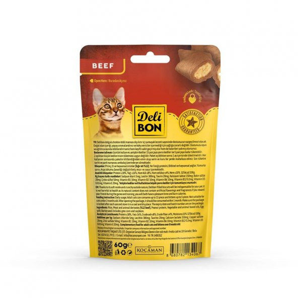 Delibon Crunchy İçi Dolgulu Bisküvi Sığır Etli Kedi Ödülü 60gr - 2