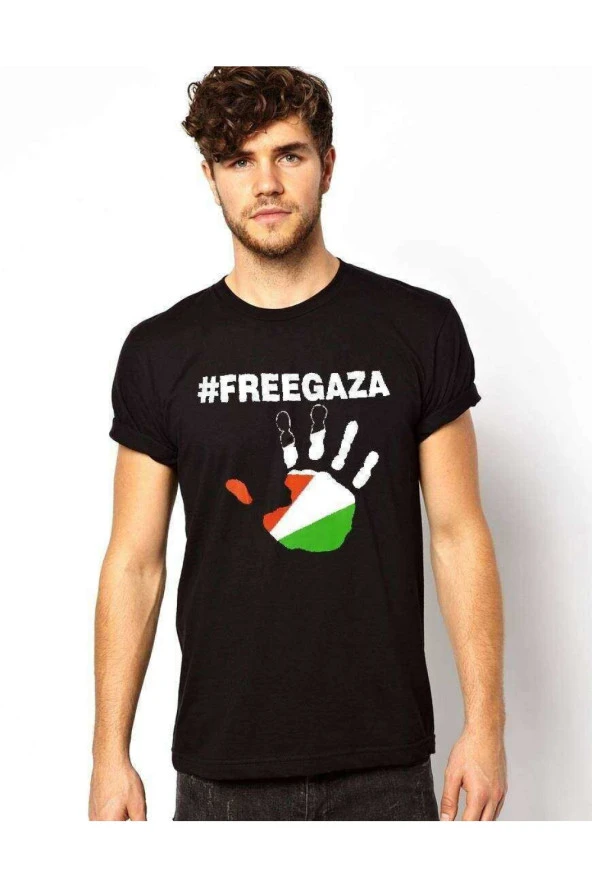 Freegaze Filistin Baskılı Dar Kesim Kısakollu Erkek Tişört ürün görseli