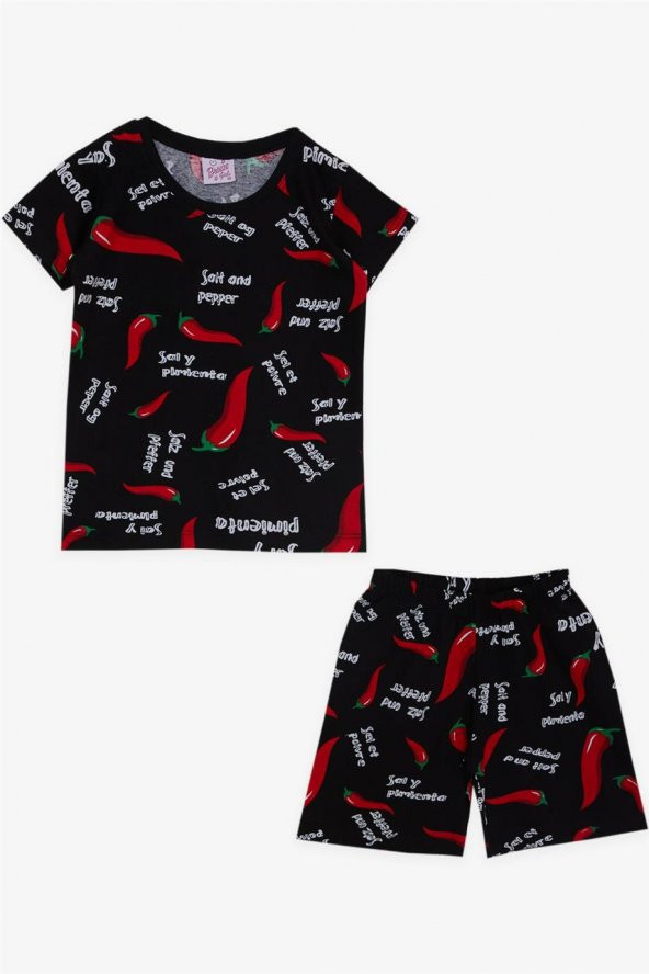 Kız Bebek Pijama Takımı Biber Desenli , Siyah - 1