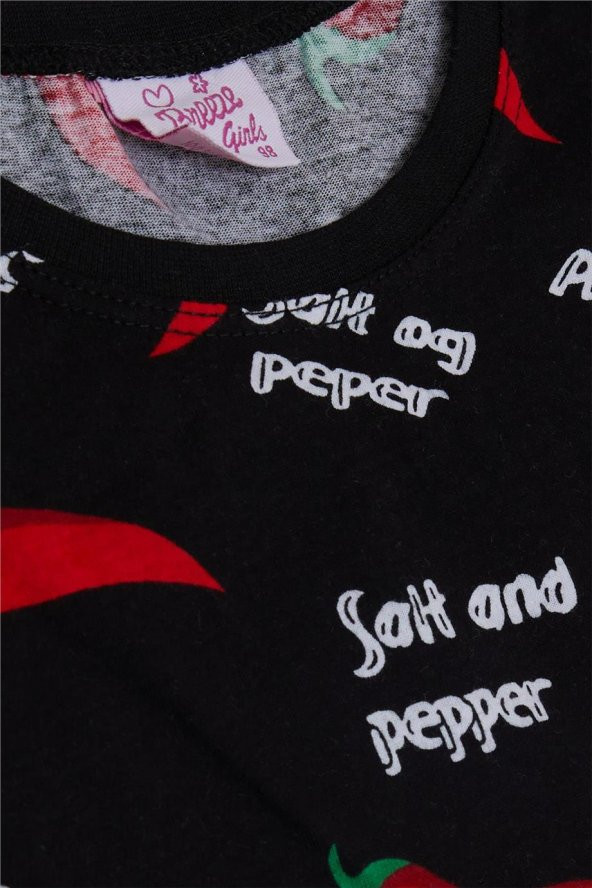 Kız Bebek Pijama Takımı Biber Desenli , Siyah - 5