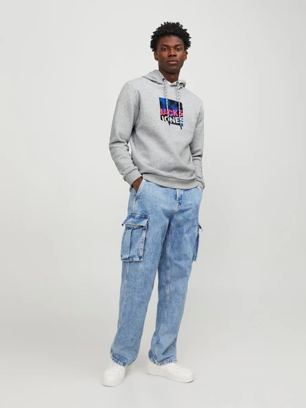 JACK JONES Baskılı Erkek Kapüşonlu Sweatshirt 12246994 - Resim 4