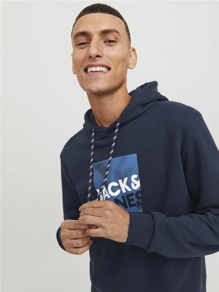 JACK JONES Baskılı Erkek Kapüşonlu Sweatshirt 12246994 - Resim 6