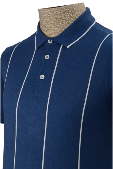Cengiz İnler Çizgili Polo Yaka Düğmeli Merserize Erkek Triko T-shirt - 3
