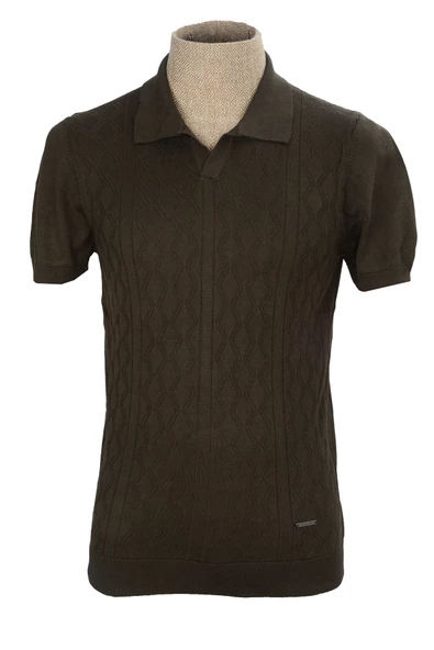Cengiz İnler Desenli Merserize Polo Yaka Erkek Triko T-shirt