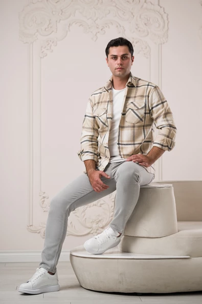 Slimfit Çift Cepli Ekoseli Pamuklu Kalın Erkek Oduncu Gömlek - Resim 6