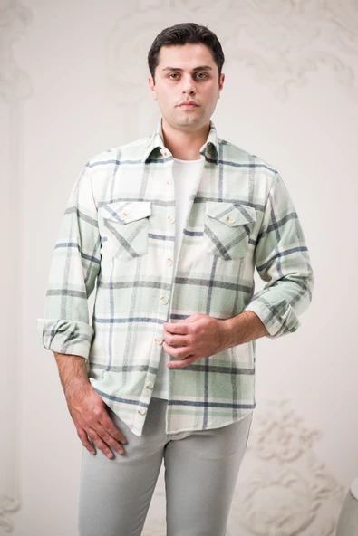 Slimfit Çift Cepli Ekoseli Pamuklu Kalın Erkek Oduncu Gömlek - Resim 2
