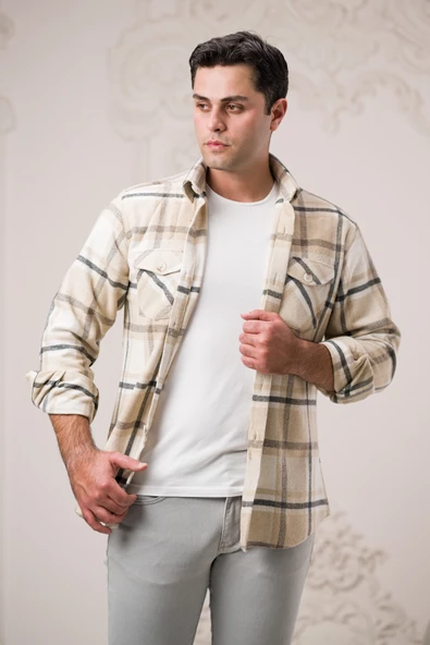 Slimfit Çift Cepli Ekoseli Pamuklu Kalın Erkek Oduncu Gömlek - Resim 8