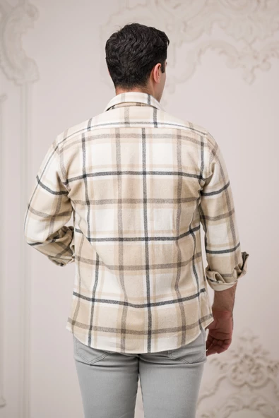 Slimfit Çift Cepli Ekoseli Pamuklu Kalın Erkek Oduncu Gömlek - Resim 10