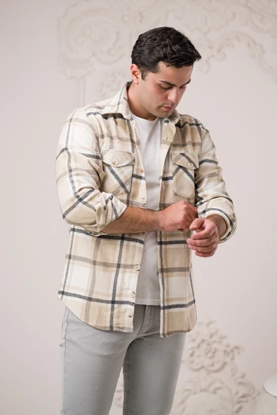 Slimfit Çift Cepli Ekoseli Pamuklu Kalın Erkek Oduncu Gömlek - Resim 9