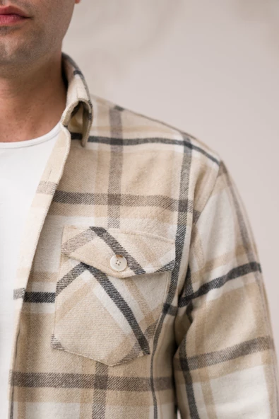 Slimfit Çift Cepli Ekoseli Pamuklu Kalın Erkek Oduncu Gömlek - Resim 11