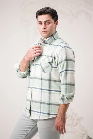 Slimfit Çift Cepli Ekoseli Pamuklu Kalın Erkek Oduncu Gömlek - Resim 3