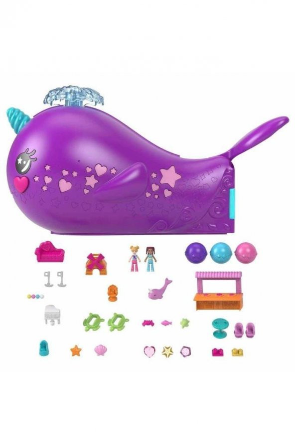 Polly Pocket Sparkle Cove Narval Hkv71, Işıltılı Koy Macerası Deniz Gergedanı Oyun Seti - 3