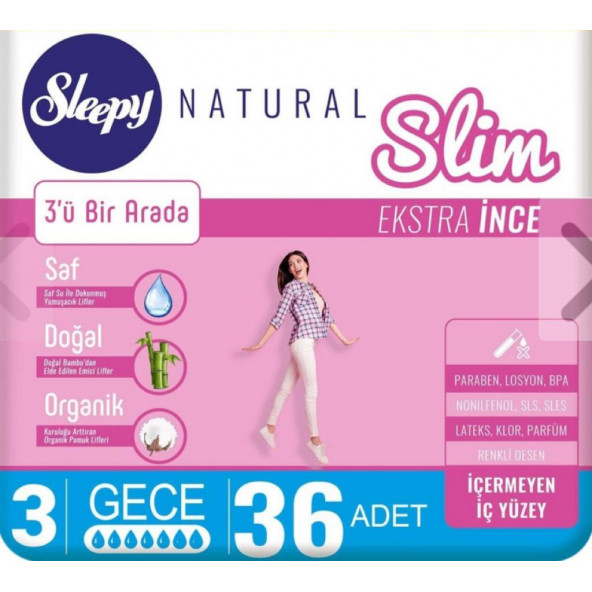 Sleepy Natural Slim Ekstra İnce Gece 36'lı Hijyenik Ped