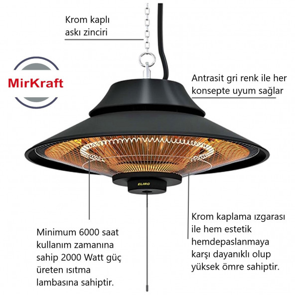 Mirkraft Elirg Light LED Işıklı Elektrikli Infrared Tavan Isıtıcısı