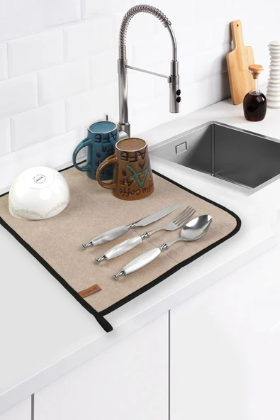 Microfiber Bulasik Kurutma Mati Kurulama Bezi Kurutma Örtüsü Tezgah Üstü Bej ürün görseli 1