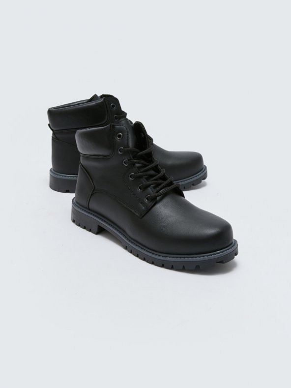 NUPEL Bağcıklı Deri Görünümlü ERKEK/BAYAN BOT SİYAH - 2