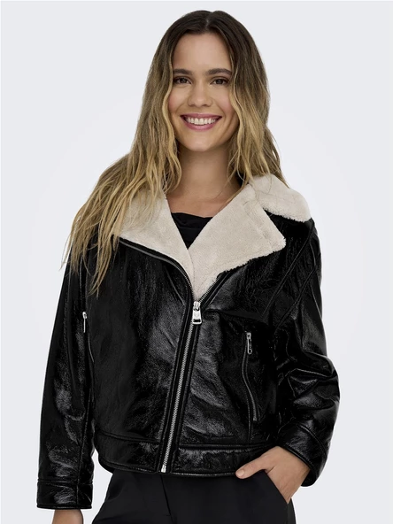 ONLY Bayan Deri Görünümlü Biker Ceket Mont 15298636 - 4