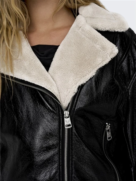 ONLY Bayan Deri Görünümlü Biker Ceket Mont 15298636 - 5