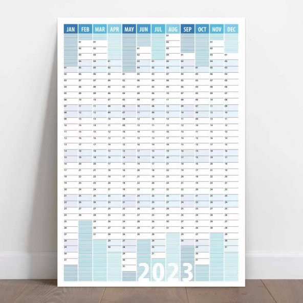 2024 Yıllık Planlayıcı Duvar Takvim Mavi Çizgili Yearly Wall Planner - 35 X 50 CM Boy