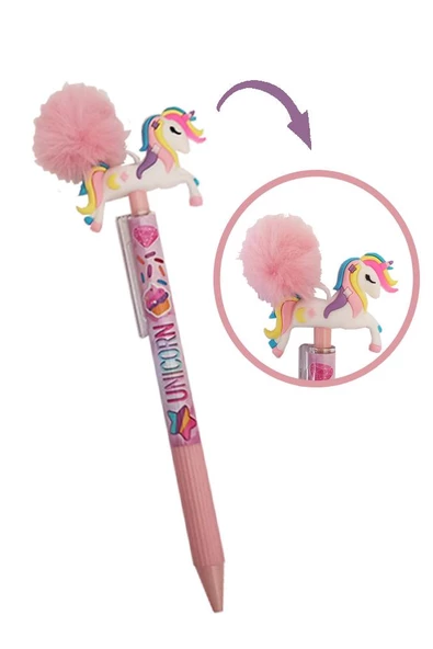 Unicorn Ponponlu Versatil Kalem 1 Adet Tek Boynuzlu Pompom 0,7 Uçlu Kalem Hediye Kalem Figürlü Sevimli Kalem - 2