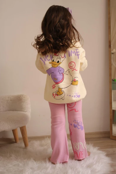 KIZ ÇOCUK ELSA MİCKEY 3 İPLİK İSPANYOL PAÇA TAYTLI PAMUK TAKIM - 2