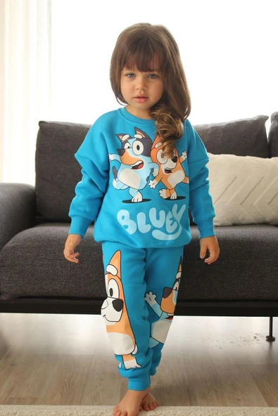 KIZ ÇOCUK BLUEY BASKILI 3 İPLİK EŞOFMAN TAKIMI - 2