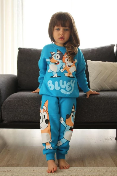 KIZ ÇOCUK BLUEY BASKILI 3 İPLİK EŞOFMAN TAKIMI - 1