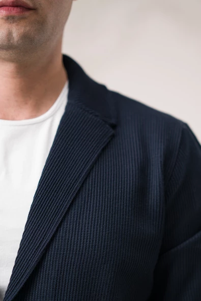 Regular Fit Sivri Yaka Torba Cepli Kendinden Çizgili Düğmeli Erkek Triko Hırka - 6