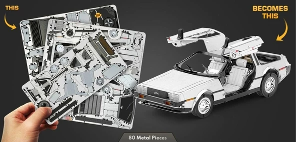 3D Metal Puzzle Bulmaca Geleceğe Dönüş Delorean Zaman Makinesi Araba Modeli Yapı Seti - 3
