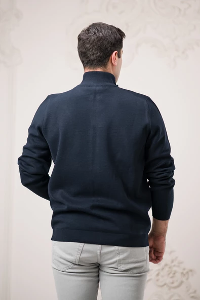 Regular Fit Dik Yaka Fermuar Kapamalı Yan Torba Cepli Erkek Triko Hırka - 6