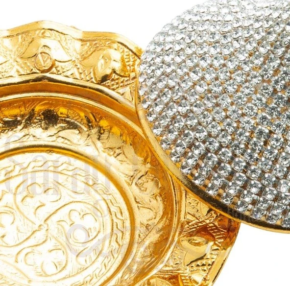 Swarovski Taşlı Lokumluk Kahve Yanı Çikolatalık Drajelik Kubbeli No.2 Sarı - 3